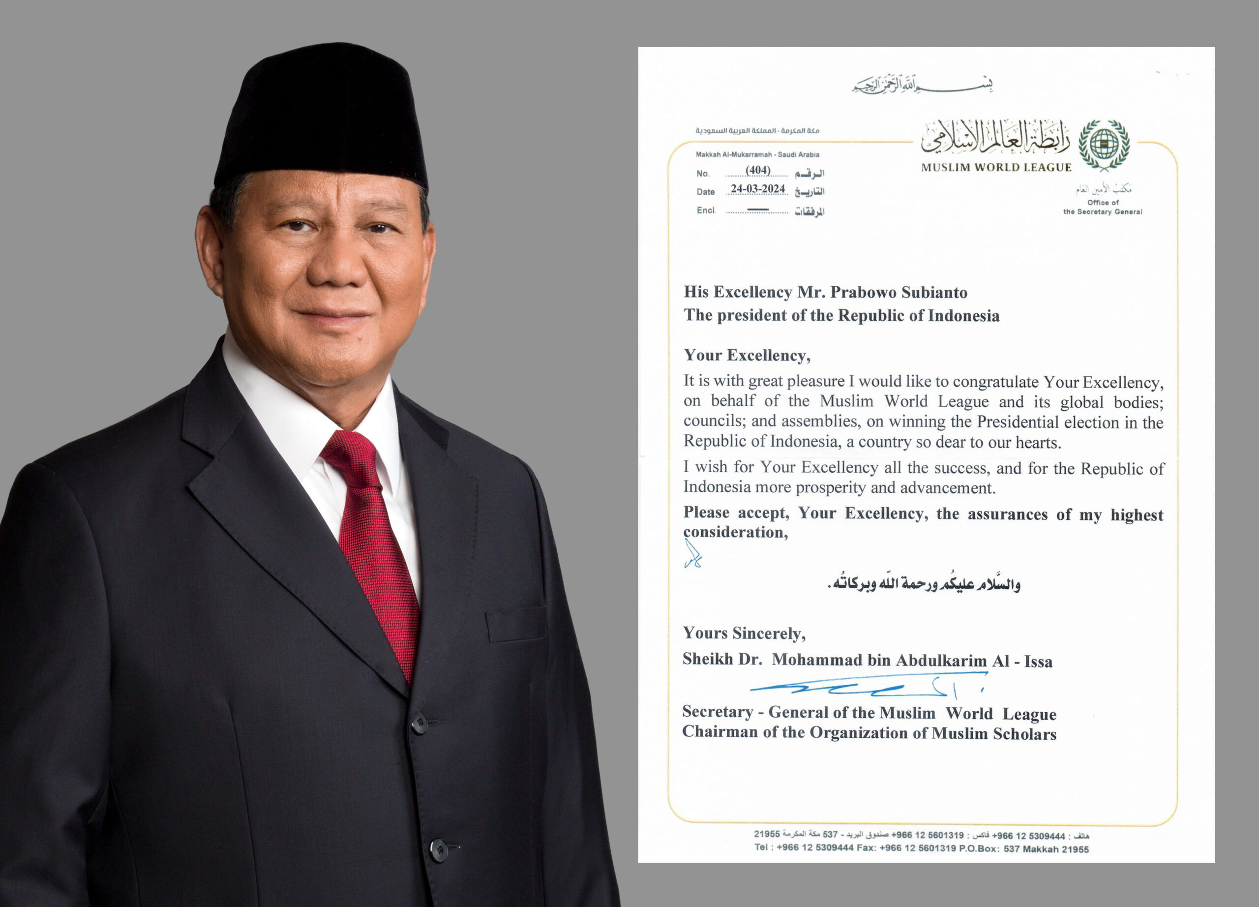 World Muslim League Congratulates Prabowo Subianto on Presidential Victory